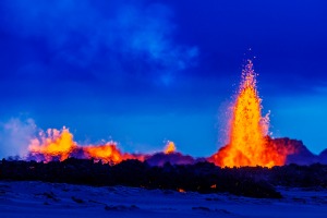 Lava fountains at the Holuhraun Fissure eruption near Bardarbunga Volcano, Iceland